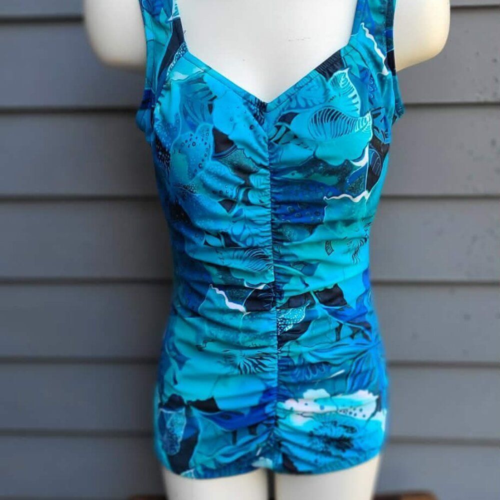 Le Cove Blues Tropical Print One Piece Swim Suit size 16 Built in Bra